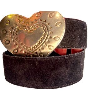 Circa silver HEART BUCKLE black BELT suede leather western tooled Medium women’s